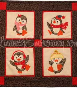 LindeeGEmbroidery Penguin Antics Applique Wall Hanging