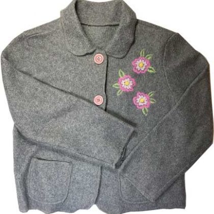 Burmilana (Lana) thread on child's gray fleece jacket