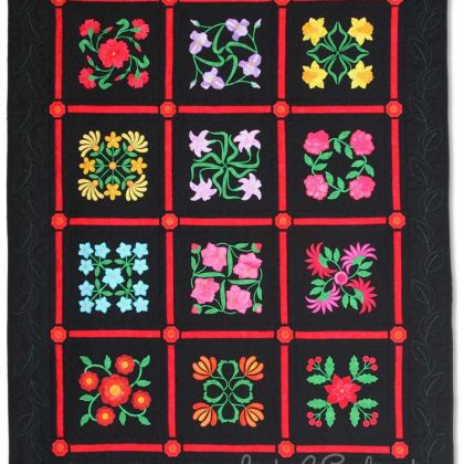 Birth Month Flowers of the Year Aussie Quilt, black