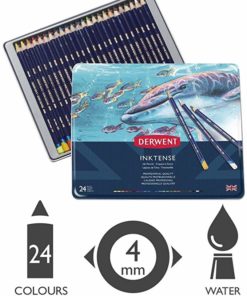 Derwent Inktense Colored Pencils, Metal Tin, 24 Count