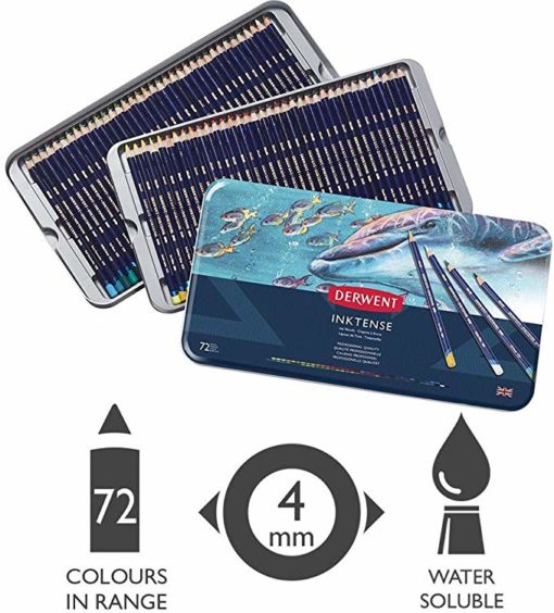 Derwent Inktense Colored Pencils, Metal Tin, 72 Count
