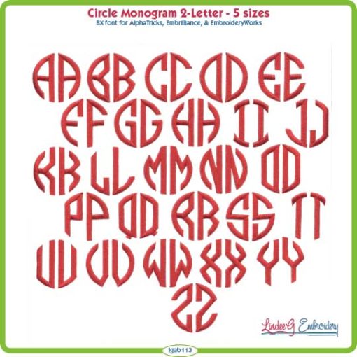 2-Letter Circle Monogram Embroidery Font