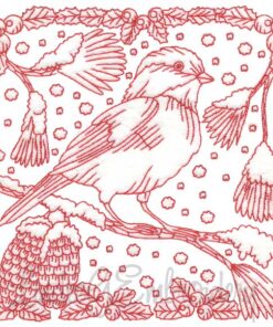 Chickadee with Snow 3 Redwork