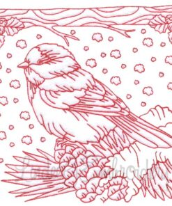 Chickadee with Snow 5 Redwork