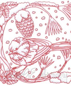 Chickadee with Snow 6 Redwork