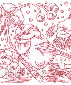 Chickadees with Snow 7 Redwork