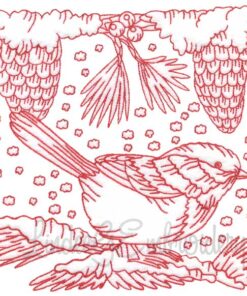 Chickadee with Snow 10 Redwork