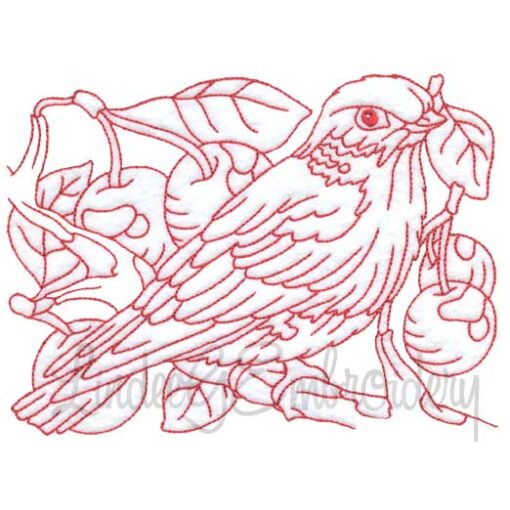 Bird with Cherries Redwork