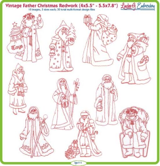 Vintage Father Christmas Redwork