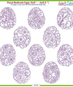 Floral Egg Redwork (4 sizes)