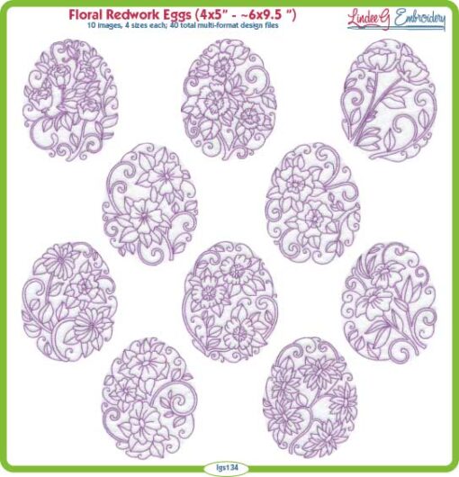 Floral Egg Redwork (4 sizes)