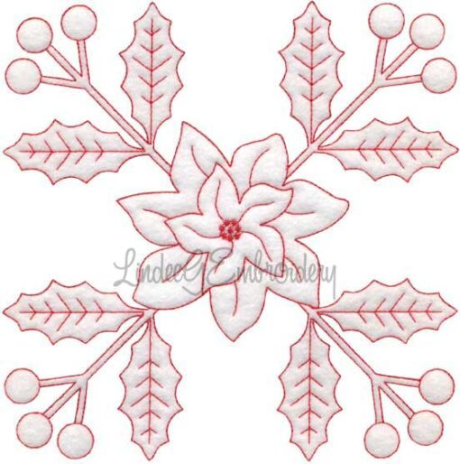 Holly & Poinsettia Redwork (December) (6.7-in)